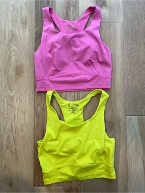 Xersion Pink & Neon Yellow Racerback Sports Bras XS